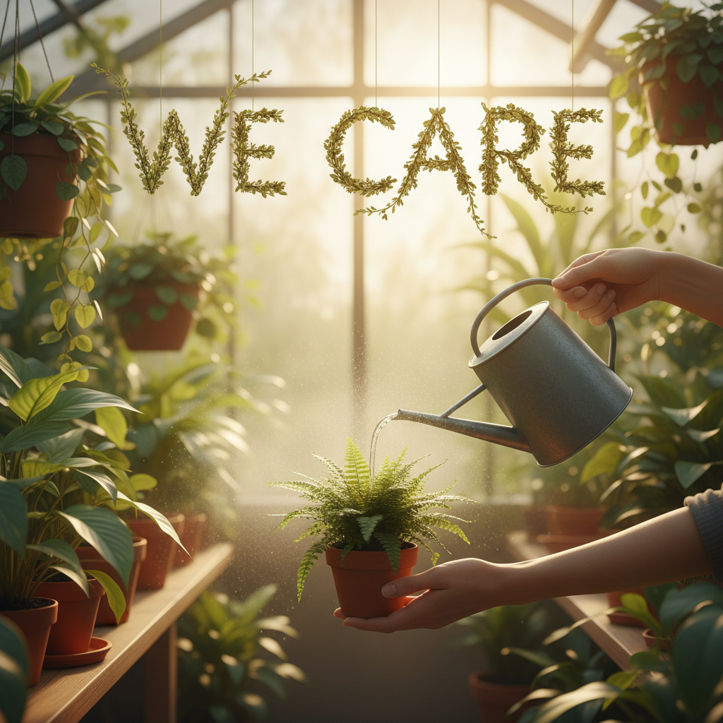 "We care our plants" make this type of image. The image will be in square shape and inside the image texts are "We Care"
